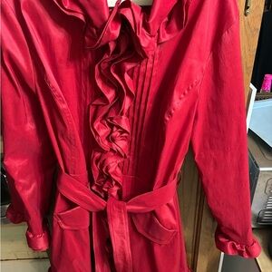 Monroe & Main Vibrant Red Ruffle Trench Coat